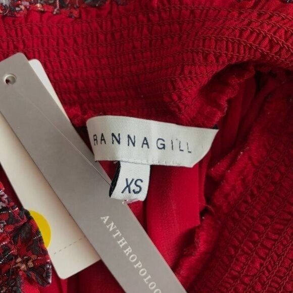 Anthropologie Ranna Gill Franny Smocked Mini Dress in Red Motif - Picture 8 of 8